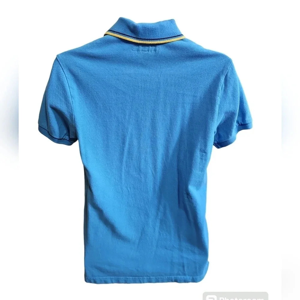 Prince & Fox Men M Polo Shirt Blue Cotton Tipped Collar Top Iconic Preppy Y2K - Picture 3 of 7